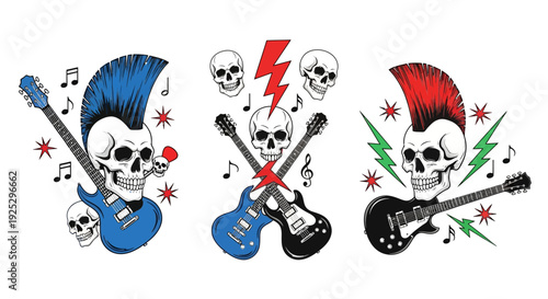 punk rock skull guitars illustration, music and rebellion concept