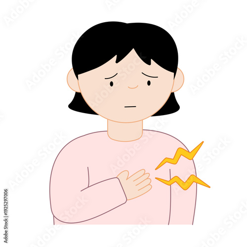 胸を押さえて苦しむ女性のフラットデザインイラスト | 医療やヘルスケアのアイコン