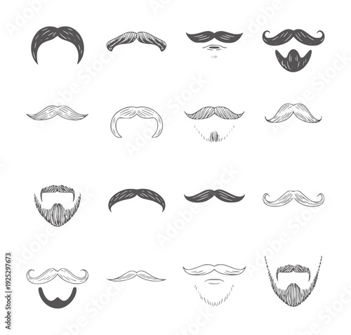 Collection of diverse black and white mustache and beard facial hair