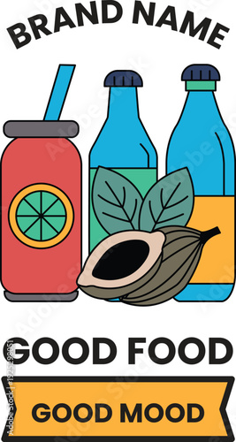 A colorful image of a drink, a bottle