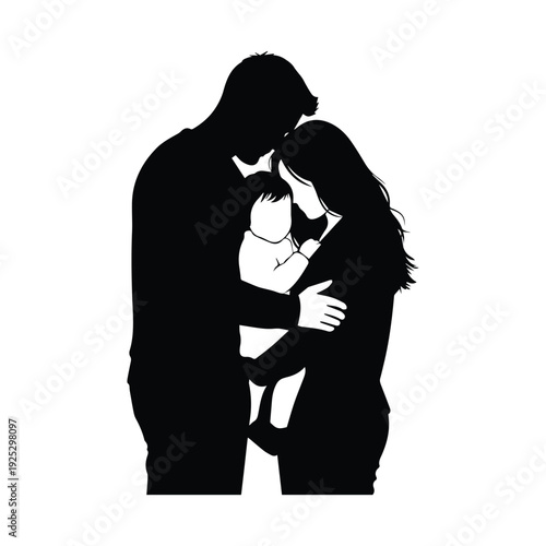 Loving couple embracing with child in tender moment