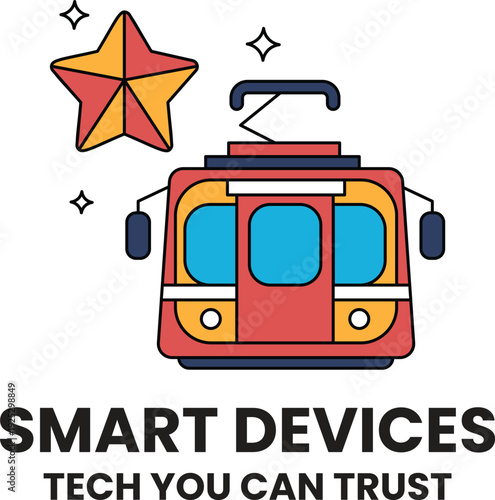 A red and orange train with a star on top