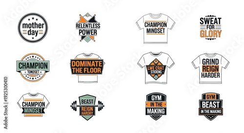 A group of twelve graphic elements depicting motivational sayings on.