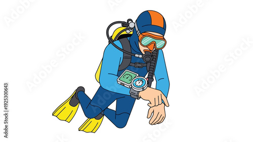 Scuba Diver in Blue Wetsuit with Gear and Flippers