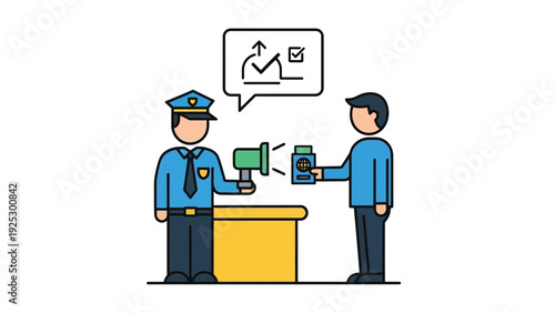 Police Officer Conducting Security Check with Handheld Device