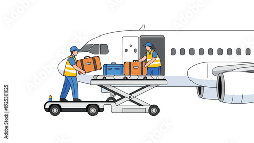 Airplane Ground Crew Loading Luggage onto Aircraft for Boarding