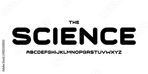 Science technology font, futuristic alphabet for scientific headline, medical digital product logo, display device typography, app UI typographic design. Modern vector typeset.