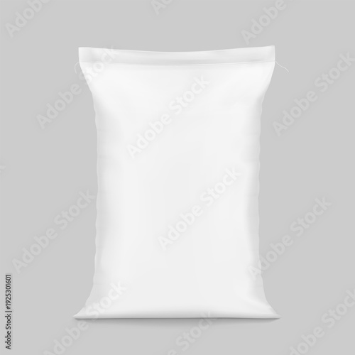 Vertical big heavy stitched bag set mockup for industrial, agricultural. Front view. Vector illustration isolated on grey background. Ready for use in presentation, promo, advertising. EPS10.
