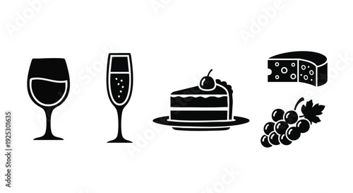 Set of 5 wine and dessert icons vector