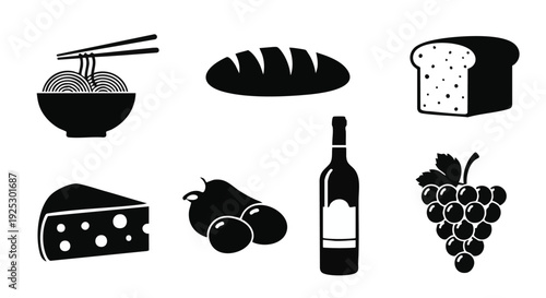 Set of 7 food and drink icons vector