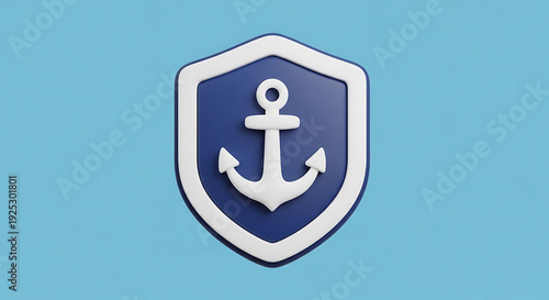 Free Download 3D white anchor icon inside a blue shield graphic. - GFXLoad