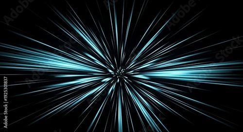 Abstract blue light streaks radiating from center on black background
