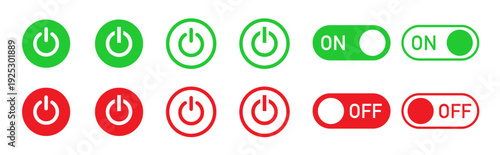 On off icon. Green and red interface switch button concept.  On-off icon set. Power off. Vector illustration.