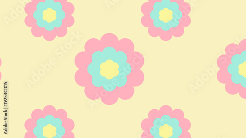 Cute Retro Floral Seamless Pattern with Pink and Mint Flowers