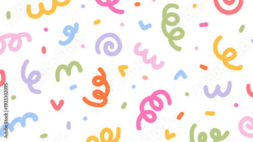 Fun Colorful Celebration Doodle Pattern with Squiggles and Swirls