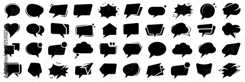 Set of black speech bubbles design for dialog message. Collection of black speech bubbles, dialogue boxes. circles and rectangles for chat and communication design. Set of speech bubbles.