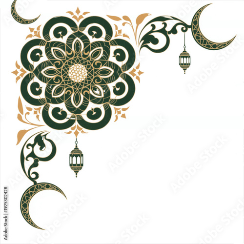 Arabic Floral Corner Design with Hanging Golden Ramadan Lanterns