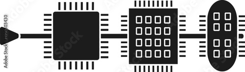Microchip processor connection vector illustration, electronic circuit components, CPU technology icon set, digital hardware isolated graphic design