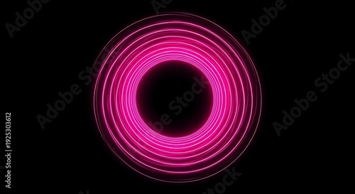 Vibrant pink neon oval shape with concentric circles on black background