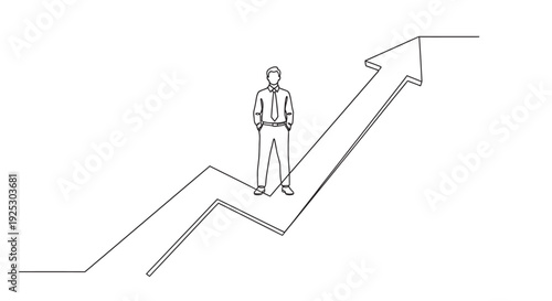 3D illustration of businessmen with a upward arrow graph symbolizing growth, leadership, and business success