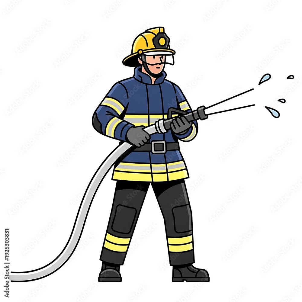 Fototapeta premium Firefighter in Action with Hose Equipment.