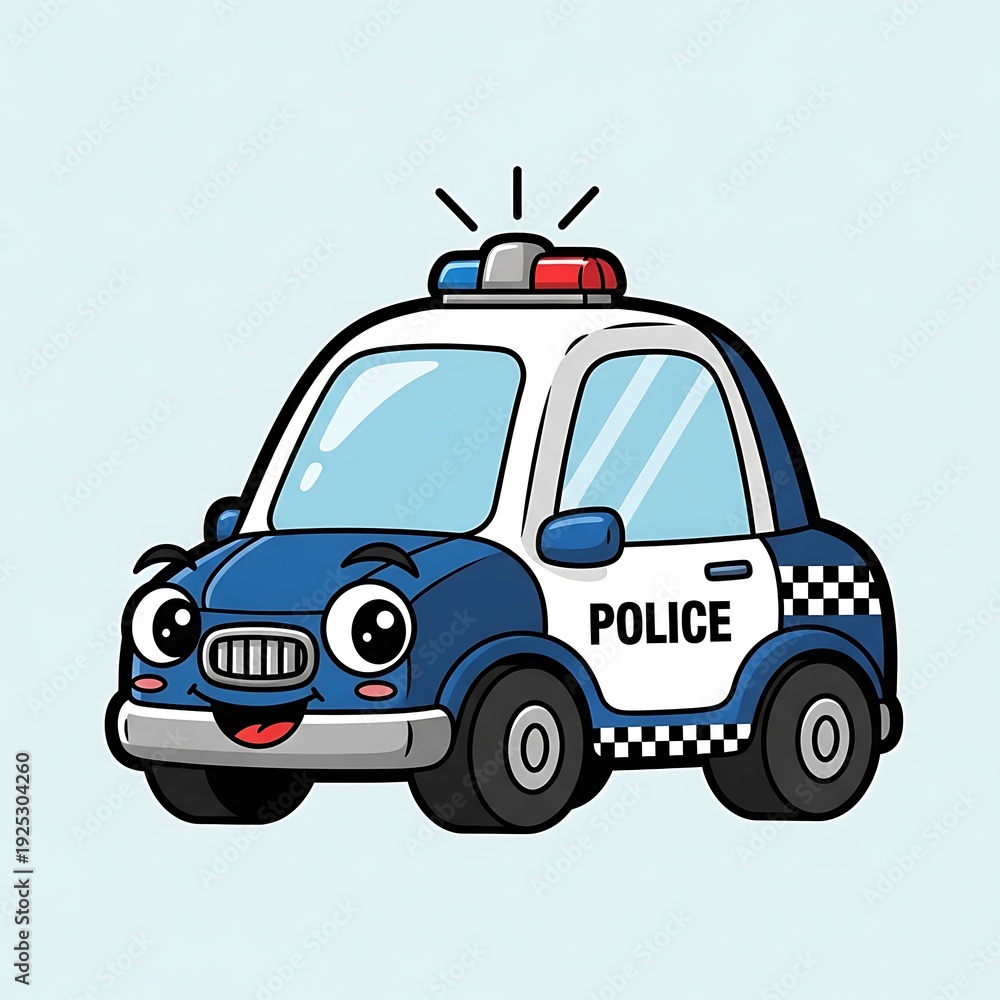 Fototapeta premium Cartoon Police Car with Lights On.