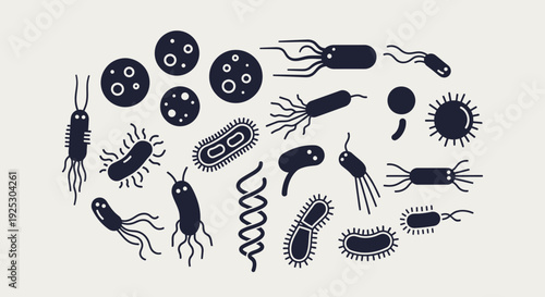 Various microorganisms illustrated in a circular pattern, showcasing bacteria and viruses from a scientific viewpoint, featuring Whisk_ezyhhdn4igzzewzw0sz5uwytgtmyqtl3kjzy0cz.eps