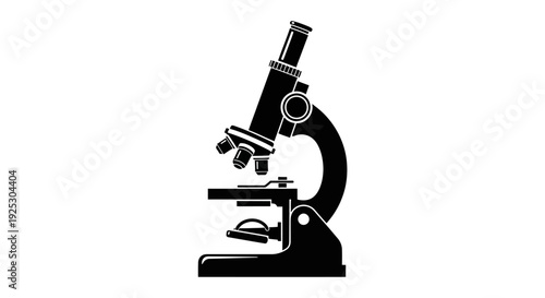 Microscope illustration for scientific research and laboratory analysis purposes viewed from the side.