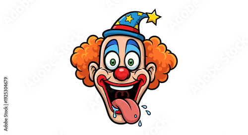 Close-up funny clown face with exaggerated expression and tongue out.