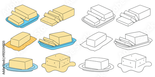 Hand-drawn cartoon and doodle set of butters on a white background.