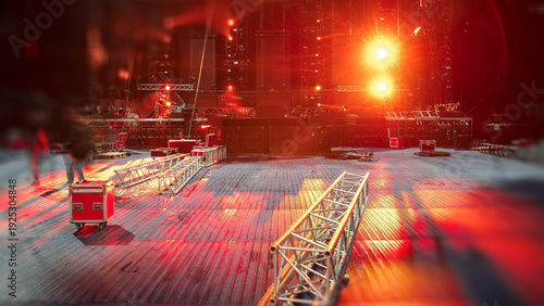  Large Scale Event Setup with Metal Trusses and Stage Lighting Equipment at Stadium