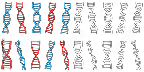 Hand-drawn cartoon and doodle set of DNA on a white background.