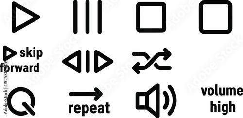 Icon bundle for media player controls play pause volume and more