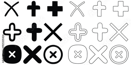 Hand-drawn cartoon and doodle set of cross icons on a white background.