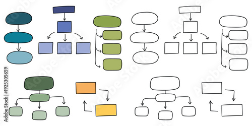 Hand-drawn cartoon and doodle set of hierarchies on a white background.