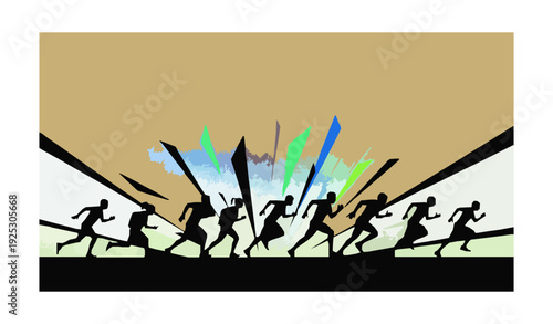 Abstract Marathon Race Silhouette Background – Colorful Running People Sport Illustration