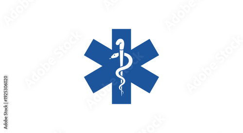 A bright blue Star of Life medical emblem, featuring a staff with a snake wrapped around it, is centered on a clean white background.
