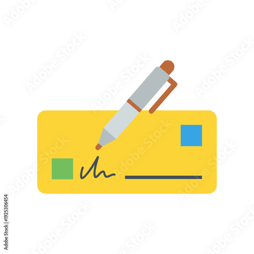 Hand signing contract on yellow envelope with red pencil for business deal