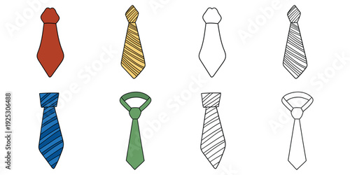 Hand-drawn cartoon and doodle set of ties on a white background.