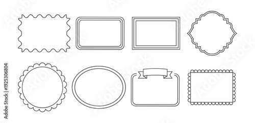Decorative frame and border outline icon set vector, vintage label badge templates isolated on transparent background