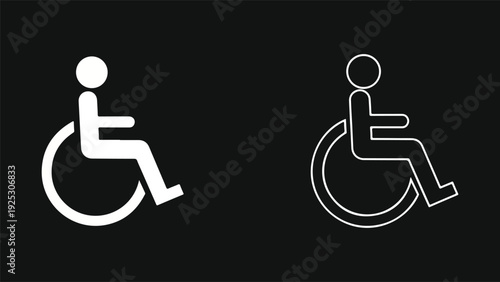 Minimalist disability awareness symbols in white on black background