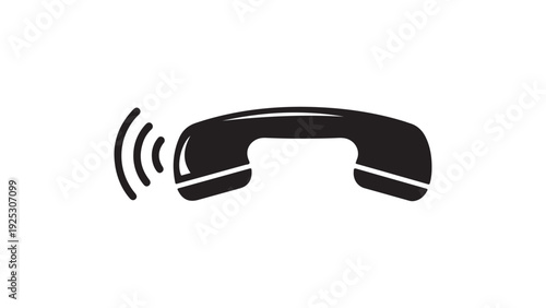 Minimalist black telephone icon with signal waves