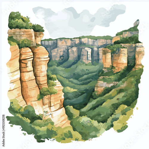 Chapada dos Veadeiros National Park. Chapada dos Veadeiros National Park hand drawn watercolor illustration