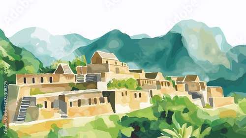 Choquequirao. Choquequirao hand drawn watercolor illustration