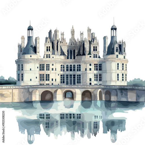 Chateau de Chambord . Chateau de Chambord  watercolor vector illustration