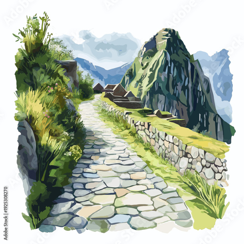 Inca Trail. Inca Trail hand drawn watercolor illustration