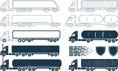 Cargo Truck and Trailer Vector Collection
