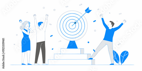 Team celebrates hitting the target with a dart in a bullseye