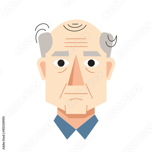 Elderly Man Portrait, Senior Male Face, Wrinkled Skin, Balding Hair, Sad Expression