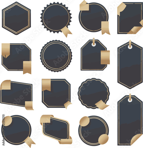 Vintage Label and Tag Icon Set with Ribbon Accents